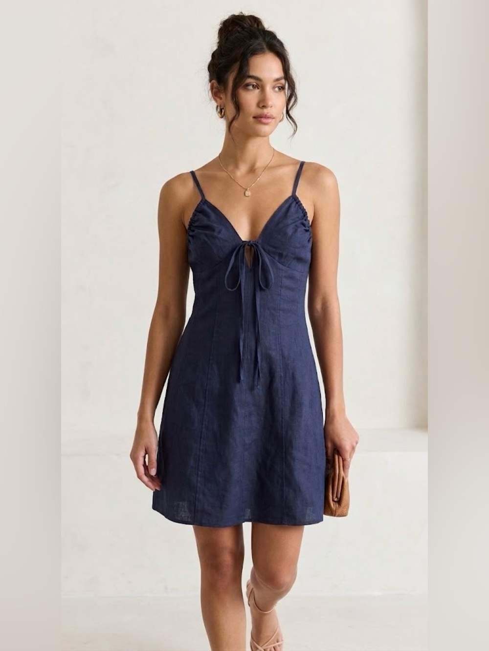 Anthropologie Self Contrast Cotton Linen Tie-Front Mini Dress